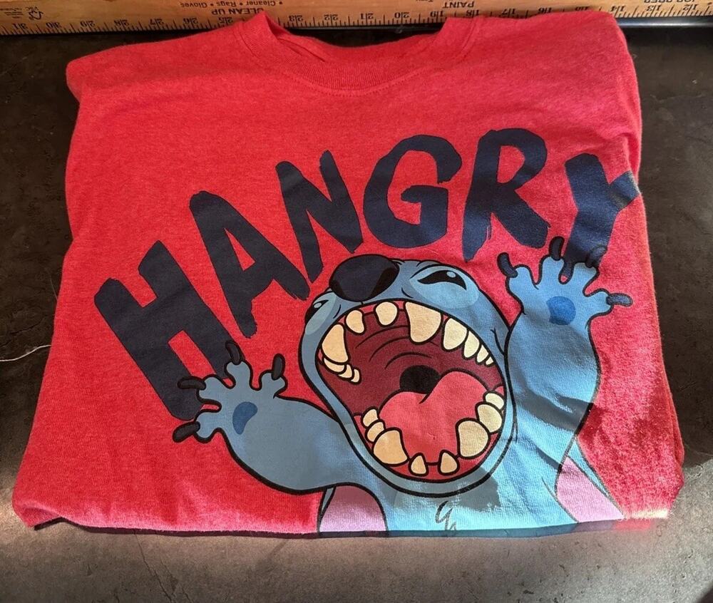 Disney Stitch Hangry Men’s Short Sleeve Graphic Cartoon T Shirt Sz S